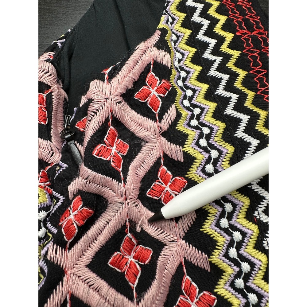 Akemi + Kin Anthropologie Dress Womens 10 Black Multicolor Embroidered Cutout - Picture 5 of 6